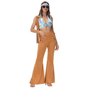 4pcs Women's Hippie Hottie Bra and Bell-bottoms Disco Dancing Tassel Vest Cosplay Costume N22025