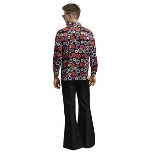 1960s Mens Hippie Flower Shirt Groovy Disco Dancing Flared Trousers Halloween Costume N19393