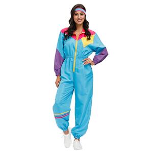 Hippie Girl Disco Dynamic Colorblock Long Sleeve Jumpsuit With Headband Adult Costume N20597