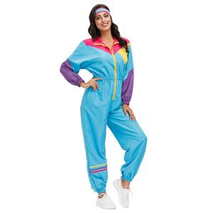 Hippie Girl Disco Dynamic Colorblock Long Sleeve Jumpsuit With Headband Adult Costume N20597