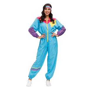 Hippie Girl Disco Dynamic Colorblock Long Sleeve Jumpsuit With Headband Adult Costume N20597