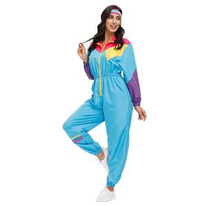 Hippie Girl Disco Dynamic Colorblock Long Sleeve Jumpsuit With Headband Adult Costume N20597