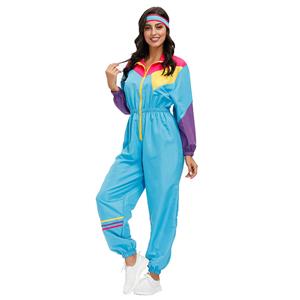 Hippie Girl Disco Dynamic Colorblock Long Sleeve Jumpsuit With Headband Adult Costume N20597