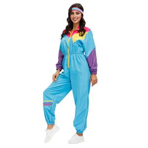 Hippie Girl Disco Dynamic Colorblock Long Sleeve Jumpsuit With Headband Adult Costume N20597