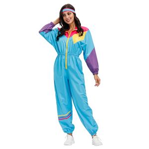 Hippie Girl Disco Dynamic Colorblock Long Sleeve Jumpsuit With Headband Adult Costume N20597