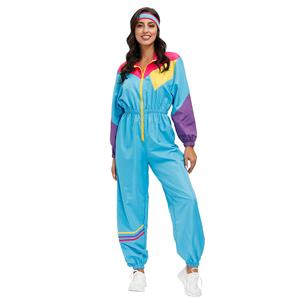 Hippie Girl Disco Dynamic Colorblock Long Sleeve Jumpsuit With Headband Adult Costume N20597