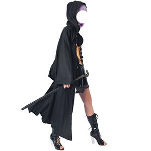 Punk Style Black Hooded Long Sleeves Maxi Cloak Cosplay Party Costume Accessories N21777