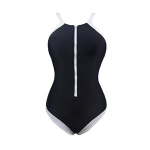 Fashion One-piece zipper Halter Backless Swimsuit BK11384