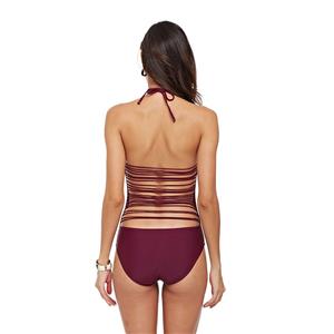 Hot Sexy Rose-red Cut Out High Neck Halter Lace Up Backless One Piece Swimsuit BK21082