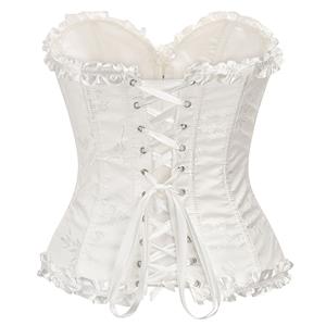 Victorian Gothic Brocade Plastic Boned Ruffle Waist Cincher Body Shaper Overbust Corset N21852