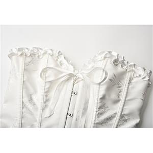 Victorian Gothic Brocade Plastic Boned Ruffle Waist Cincher Body Shaper Overbust Corset N21852