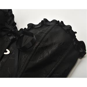 Victorian Gothic Brocade Plastic Boned Ruffle Waist Cincher Body Shaper Overbust Corset N21853