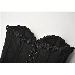 Victorian Gothic Brocade Plastic Boned Ruffle Waist Cincher Body Shaper Overbust Corset N21853