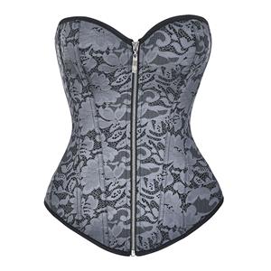 Steampunk Jacquard Plastic Boned Waist Cincher Zipper Closure Body Shaper Overbust Corset N21494