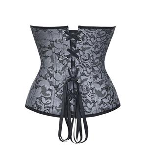 Steampunk Jacquard Plastic Boned Waist Cincher Zipper Closure Body Shaper Overbust Corset N21494