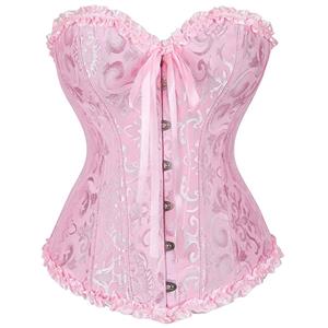 Sexy Vintage Brocade 12 Plastic Boned Ruffle Waist Cincher Body Shaper Overbust Corset N21643