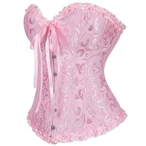 Sexy Vintage Brocade 12 Plastic Boned Ruffle Waist Cincher Body Shaper Overbust Corset N21643