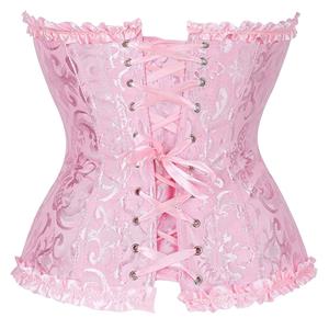 Sexy Vintage Brocade 12 Plastic Boned Ruffle Waist Cincher Body Shaper Overbust Corset N21643