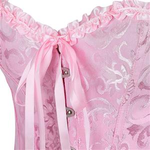 Sexy Vintage Brocade 12 Plastic Boned Ruffle Waist Cincher Body Shaper Overbust Corset N21643