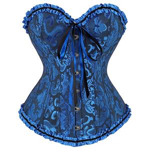 Gothic Sexy Jacquard 12 Plastic Boned Ruffle Waist Cincher Body Shaper Overbust Corset N21644