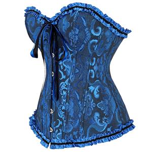 Gothic Sexy Jacquard 12 Plastic Boned Ruffle Waist Cincher Body Shaper Overbust Corset N21644