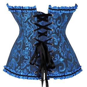 Gothic Sexy Jacquard 12 Plastic Boned Ruffle Waist Cincher Body Shaper Overbust Corset N21644