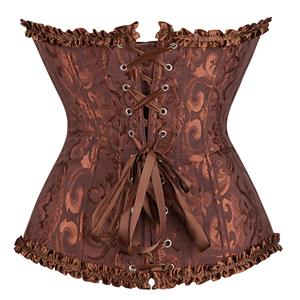 Victorian Gothic Brocade 12 Plastic Boned Ruffle Waist Cincher Body Shaper Overbust Corset N21645