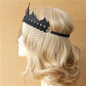 Deluxe Vintage Koningin Black Lace Fishnet Crown Mask MS13013
