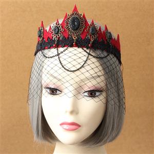 Vintage Vampire Koningin Black Lace Fishnet Crown Face Mask MS13014