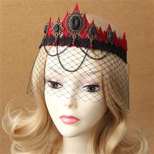 Vintage Vampire Koningin Black Lace Fishnet Crown Face Mask MS13014
