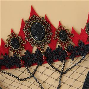 Vintage Vampire Koningin Black Lace Fishnet Crown Face Mask MS13014