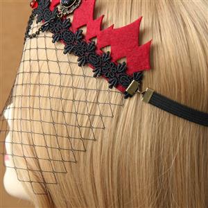 Vintage Vampire Koningin Black Lace Fishnet Crown Face Mask MS13014