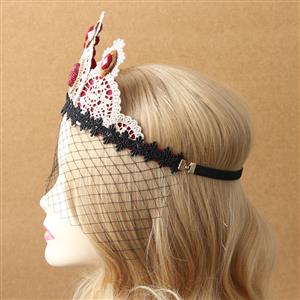 Vintage Koningin Lace Fishnet Jewelry Crown Face Mask MS13015