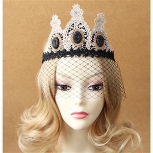 Vintage Koningin Lace Fishnet Jewelry Crown Face Mask MS13016