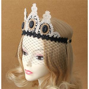 Vintage Koningin Lace Fishnet Jewelry Crown Face Mask MS13016