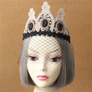 Vintage Koningin Lace Fishnet Jewelry Crown Face Mask MS13016