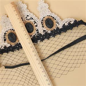 Vintage Koningin Lace Fishnet Jewelry Crown Face Mask MS13016