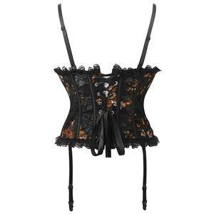 Lace Corset with Floral Print - Sexy Vintage Style Top with Garter Straps N23751