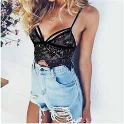 Sexy Charming Black Floral Lace Hollow Out Irregular Bra Crop Top N16567