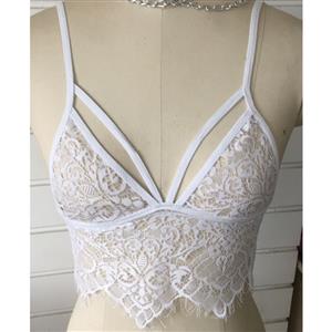 Sexy Charming White Floral Lace Hollow Out Irregular Bra Crop Top N16568