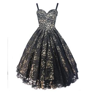 Women's Lace Retro Palace Shaped Waist Classical Adjustable Shoulder Straps Large Hem Dress N23511