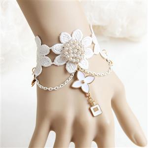 Vintage White Lace Wristband Pearl Embellishment Bracelet J17898