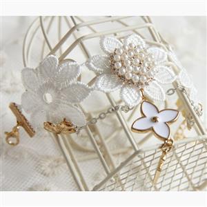 Vintage White Lace Wristband Pearl Embellishment Bracelet J17898