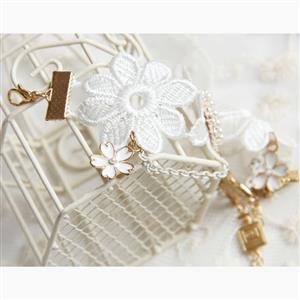 Vintage White Lace Wristband Pearl Embellishment Bracelet J17898