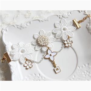 Vintage White Lace Wristband Pearl Embellishment Bracelet J17898