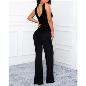 Sexy Ladies Black Deep-v Vest Jumpsuit Full-length Legs Yoga Clothing Bodysuit N20501