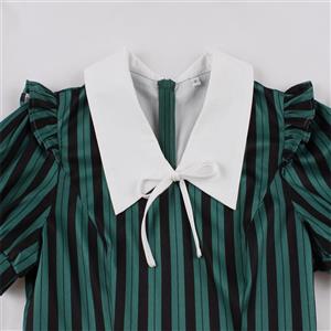 Women's Retro Striped Short-Sleeved Dress With Slim Lapels Snd OL Style Shirt Dress N23431