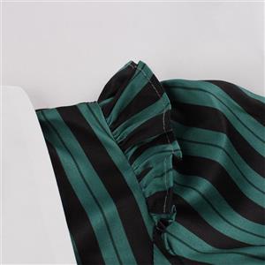Women's Retro Striped Short-Sleeved Dress With Slim Lapels Snd OL Style Shirt Dress N23431
