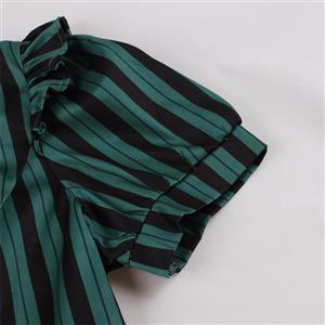 Women's Retro Striped Short-Sleeved Dress With Slim Lapels Snd OL Style Shirt Dress N23431