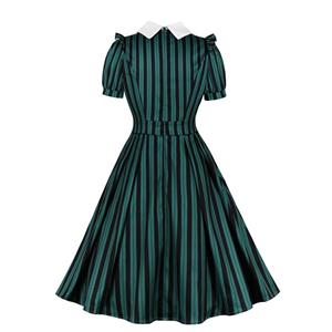 Women's Retro Striped Short-Sleeved Dress With Slim Lapels Snd OL Style Shirt Dress N23431